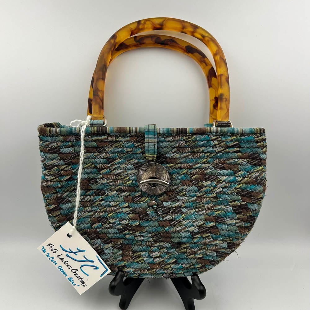 Fine Ladies Creations Handbag Ocean Blue Womens Small Woven Artisan NWT